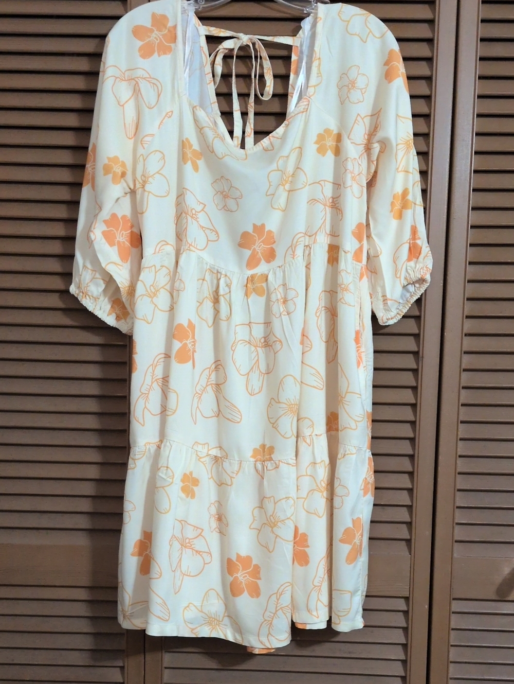 Yireh x Mahina Made Floral Tiered Midi Dress in Cream and Orange